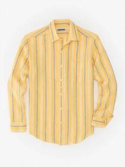 J.McLaughlin Gramercy Classic Fit Linen Shirt In Stripe- Shirts