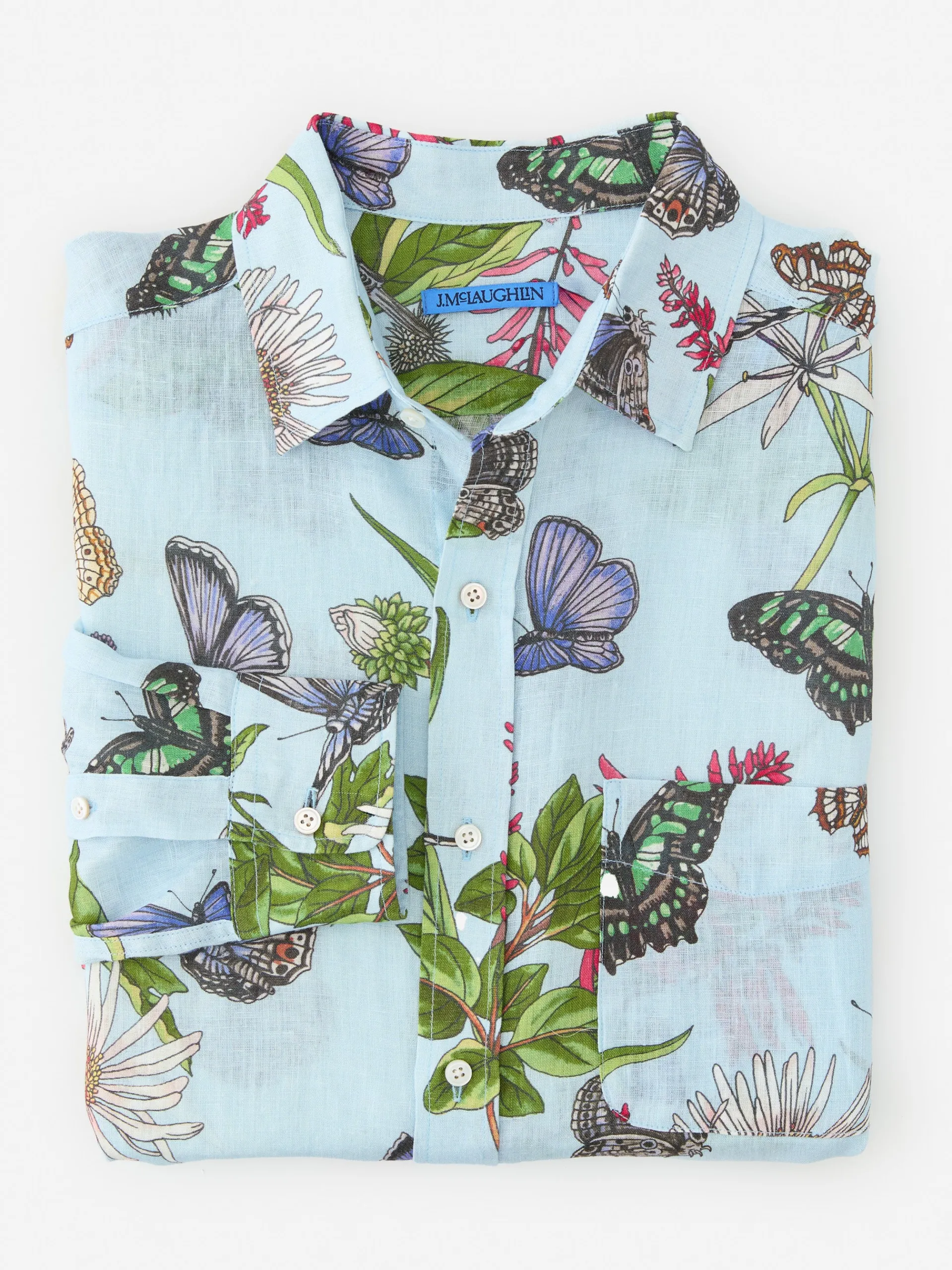 J.McLaughlin Gramercy Classic Fit Linen Shirt In Jardin Mariposa- Shirts