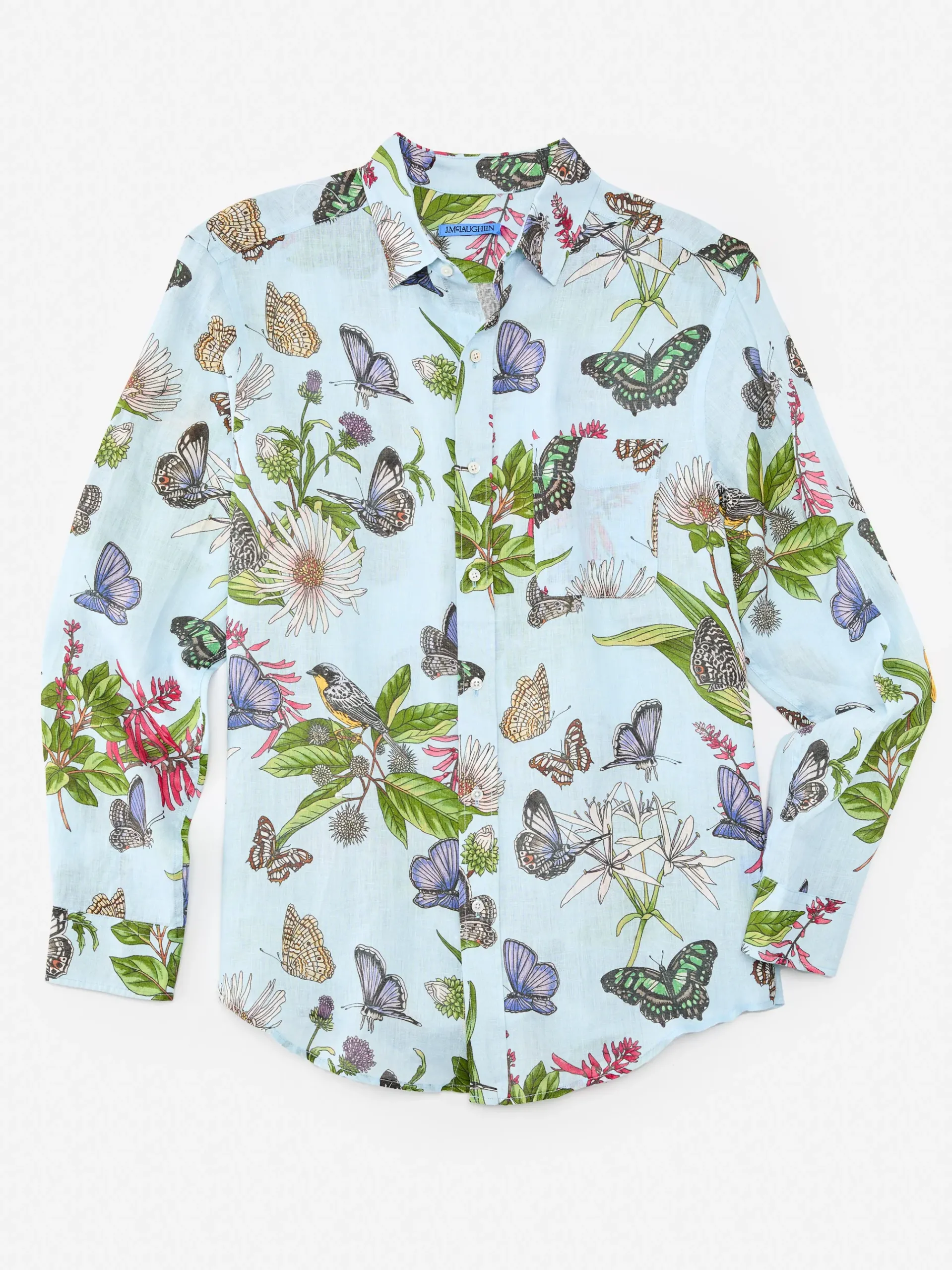 J.McLaughlin Gramercy Classic Fit Linen Shirt In Jardin Mariposa- Shirts