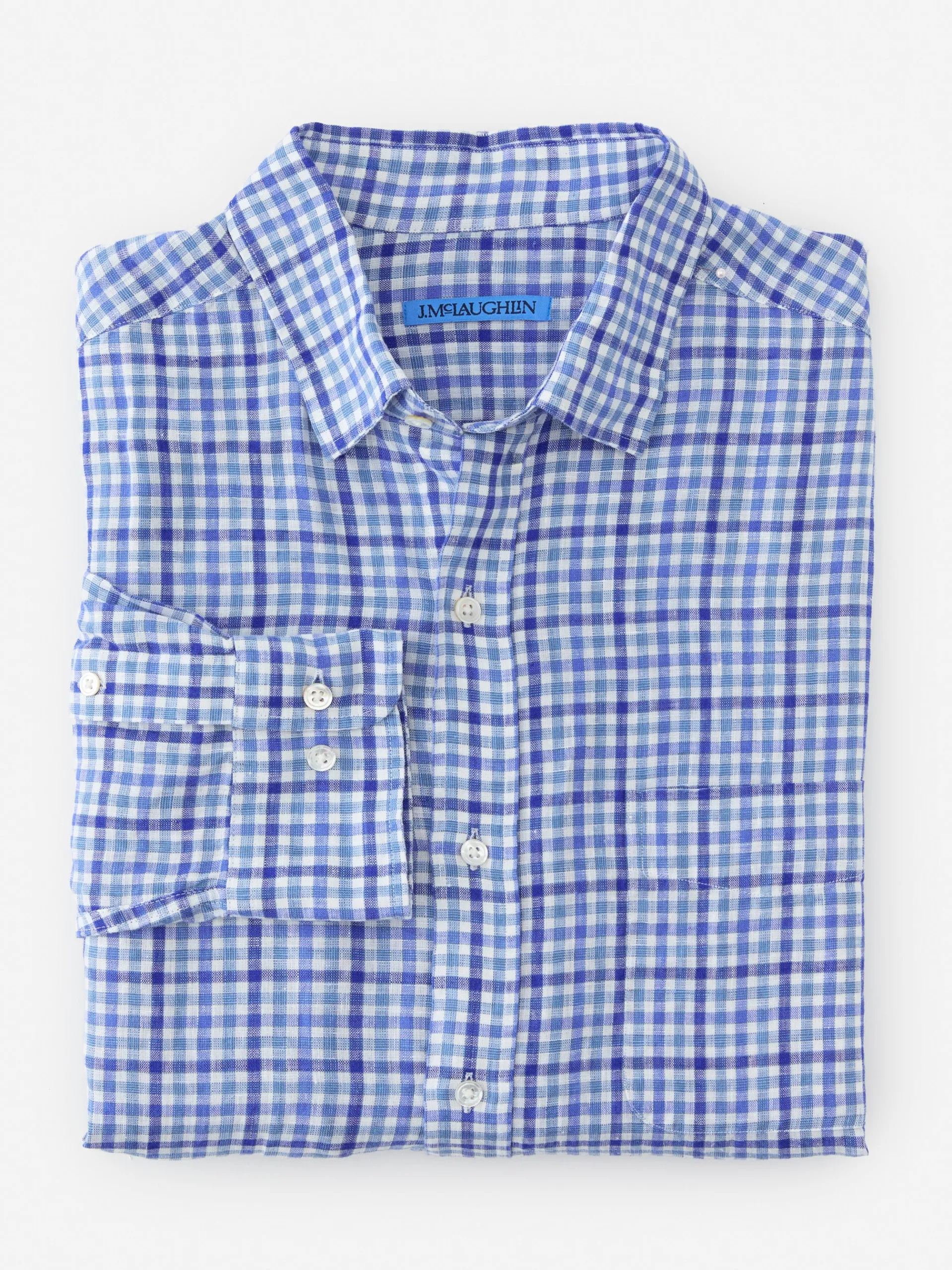 J.McLaughlin Gramercy Classic Fit Linen Shirt In Gingham- Shirts