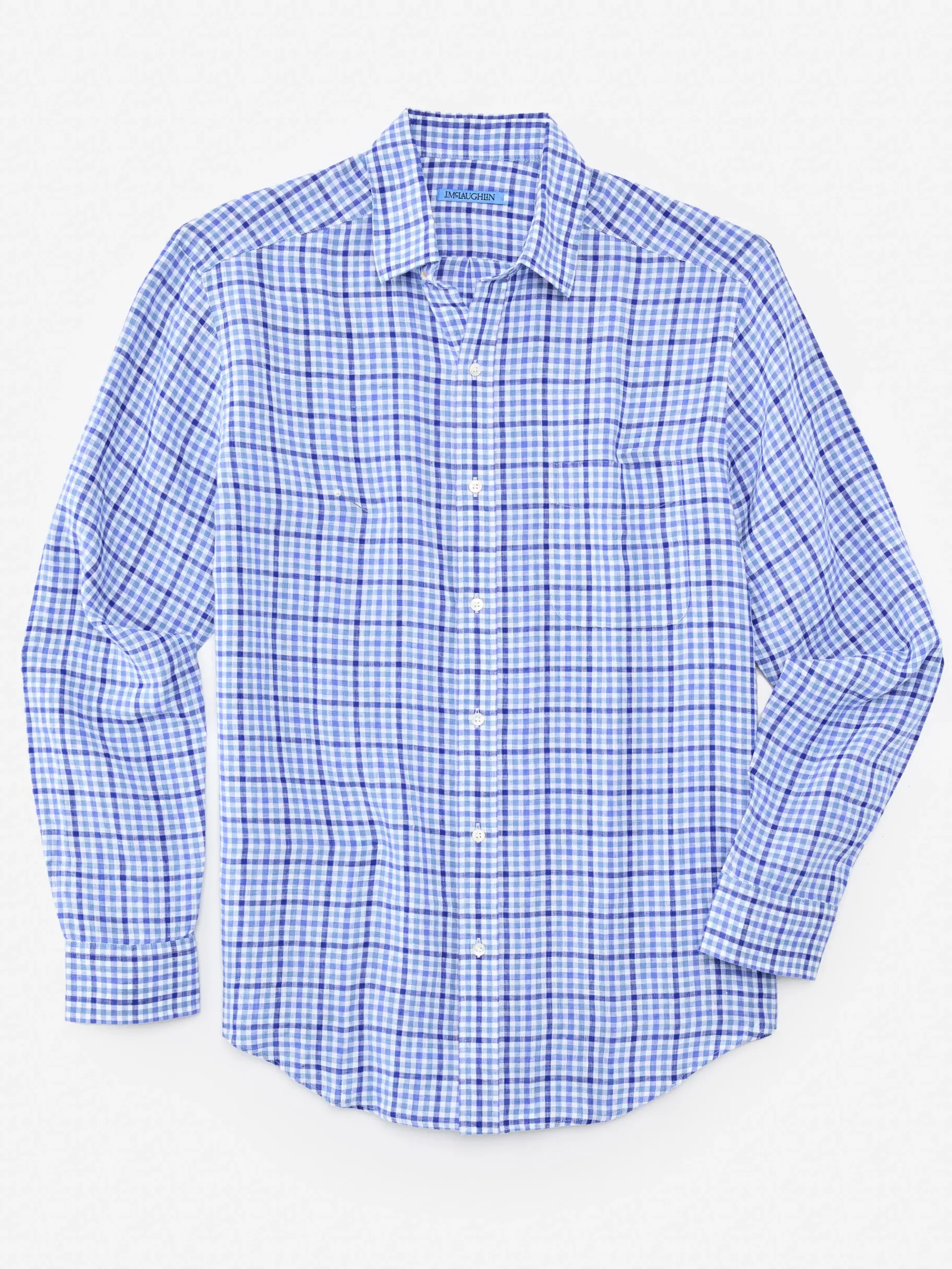 J.McLaughlin Gramercy Classic Fit Linen Shirt In Gingham- Shirts