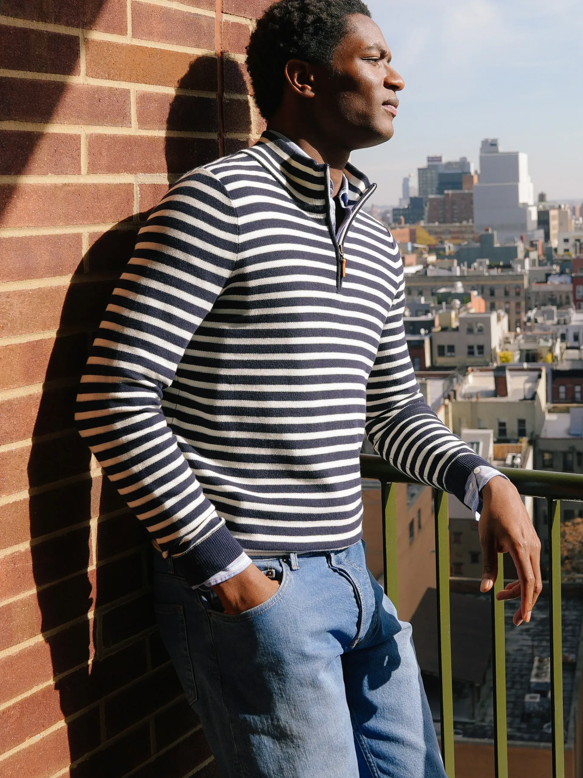 J.McLaughlin Kendall 1/4 Zip Sweater In Stripe- Sweaters