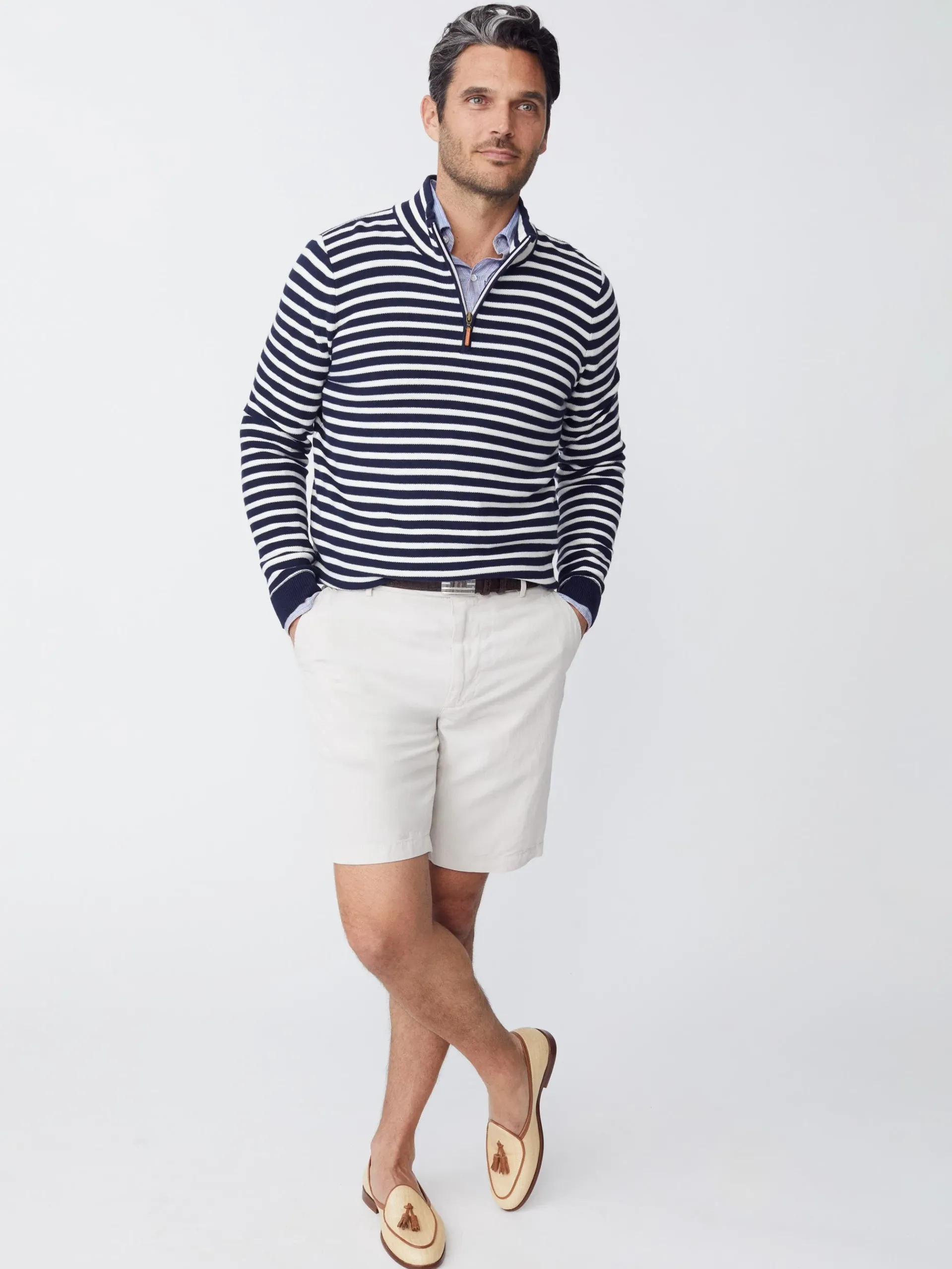 J.McLaughlin Kendall 1/4 Zip Sweater In Stripe- Sweaters