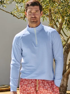 J.McLaughlin Kosta Performance 1/2 Zip In Covington Stripe- Knits & Polos