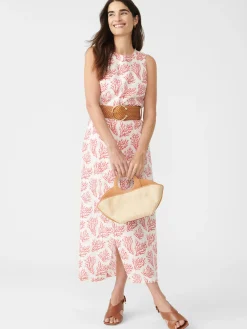 J.McLaughlin Layana Linen Dress In Mega Coral Cay Texture-Women Dresses