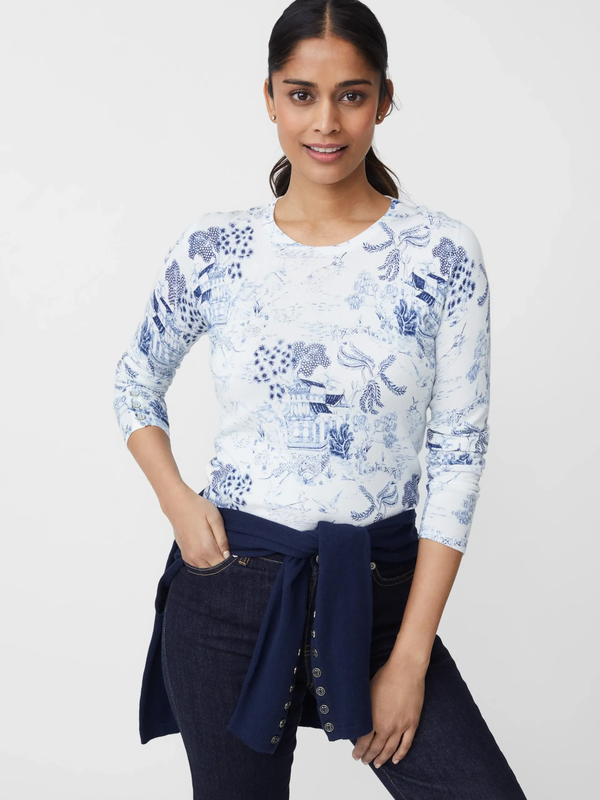 J.McLaughlin Lenny Sweater In Chinoiserie Toile-Women Sweaters
