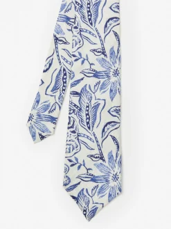 J.McLaughlin Linen Tie In Indigo Flora- Shoes & Accessories|Ties