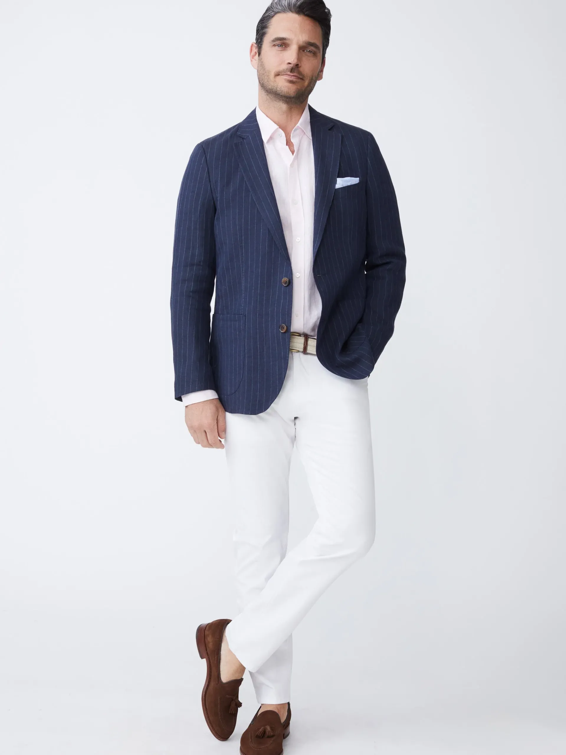 J.McLaughlin Lisbon Linen Blazer In Pinstripe- Jackets & Outerwear|Sport Coats