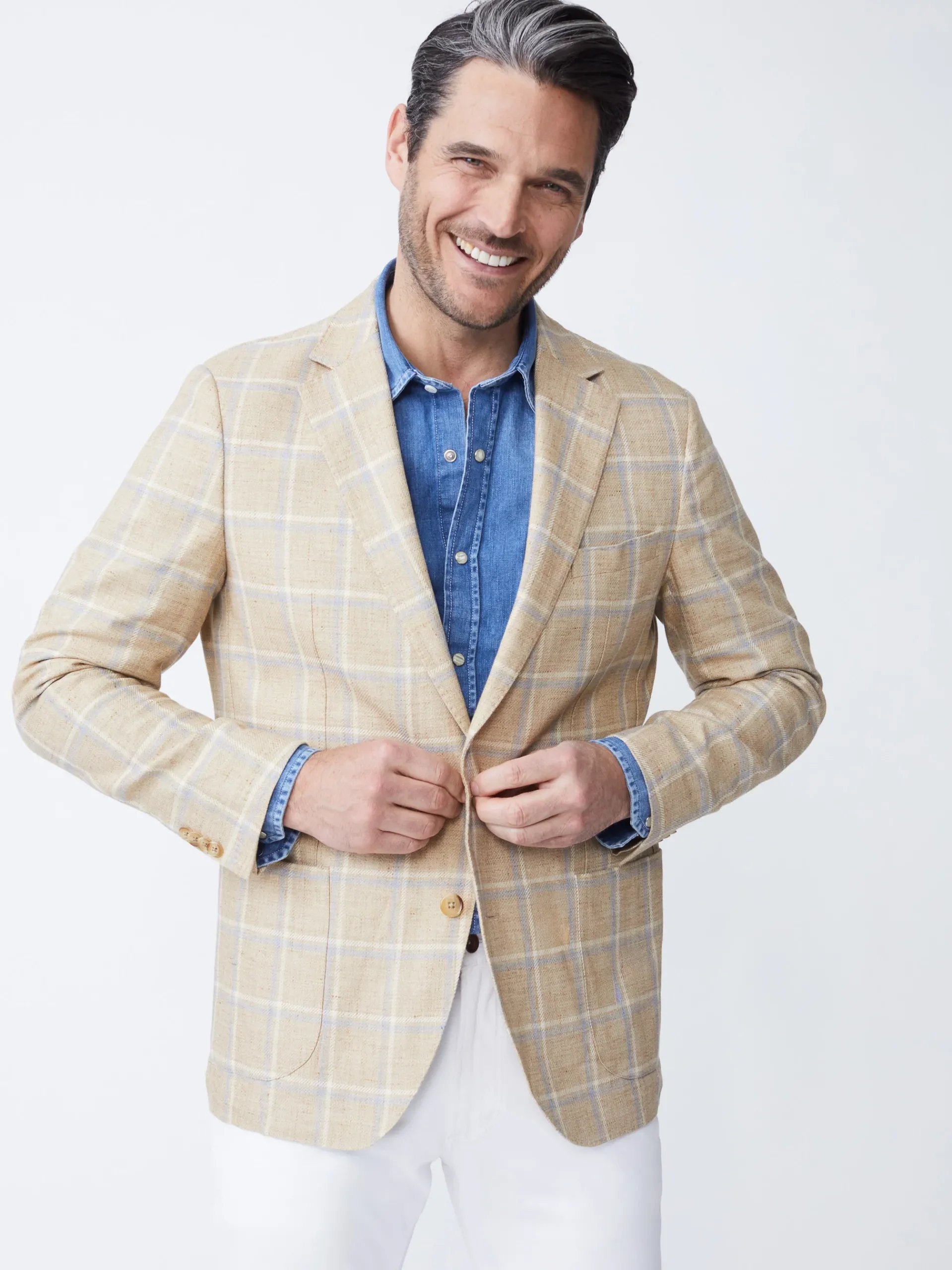 J.McLaughlin Lisbon Linen Blazer In Window Pane- Jackets & Outerwear|Sport Coats