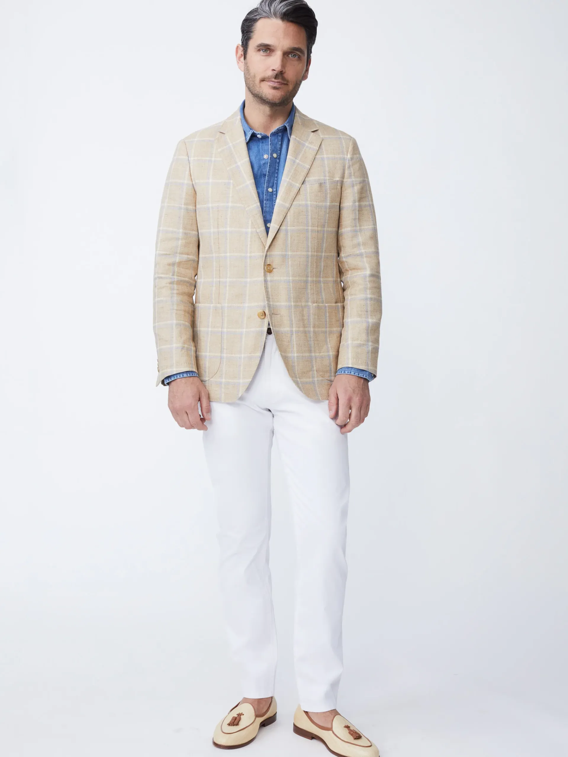 J.McLaughlin Lisbon Linen Blazer In Window Pane- Jackets & Outerwear|Sport Coats