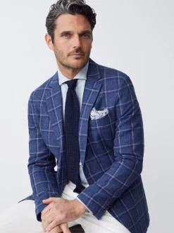 J.McLaughlin Lisbon Linen Blend Blazer In Window Pane- Jackets & Outerwear|Sport Coats