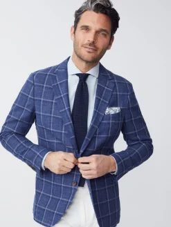 J.McLaughlin Lisbon Linen Blend Blazer In Window Pane- Jackets & Outerwear|Sport Coats
