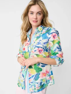 J.McLaughlin Lois Linen Shirt In Floral Reef Stripe-Women Tops