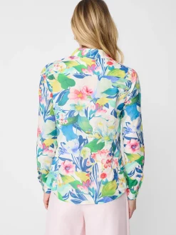 J.McLaughlin Lois Linen Shirt In Floral Reef Stripe-Women Tops