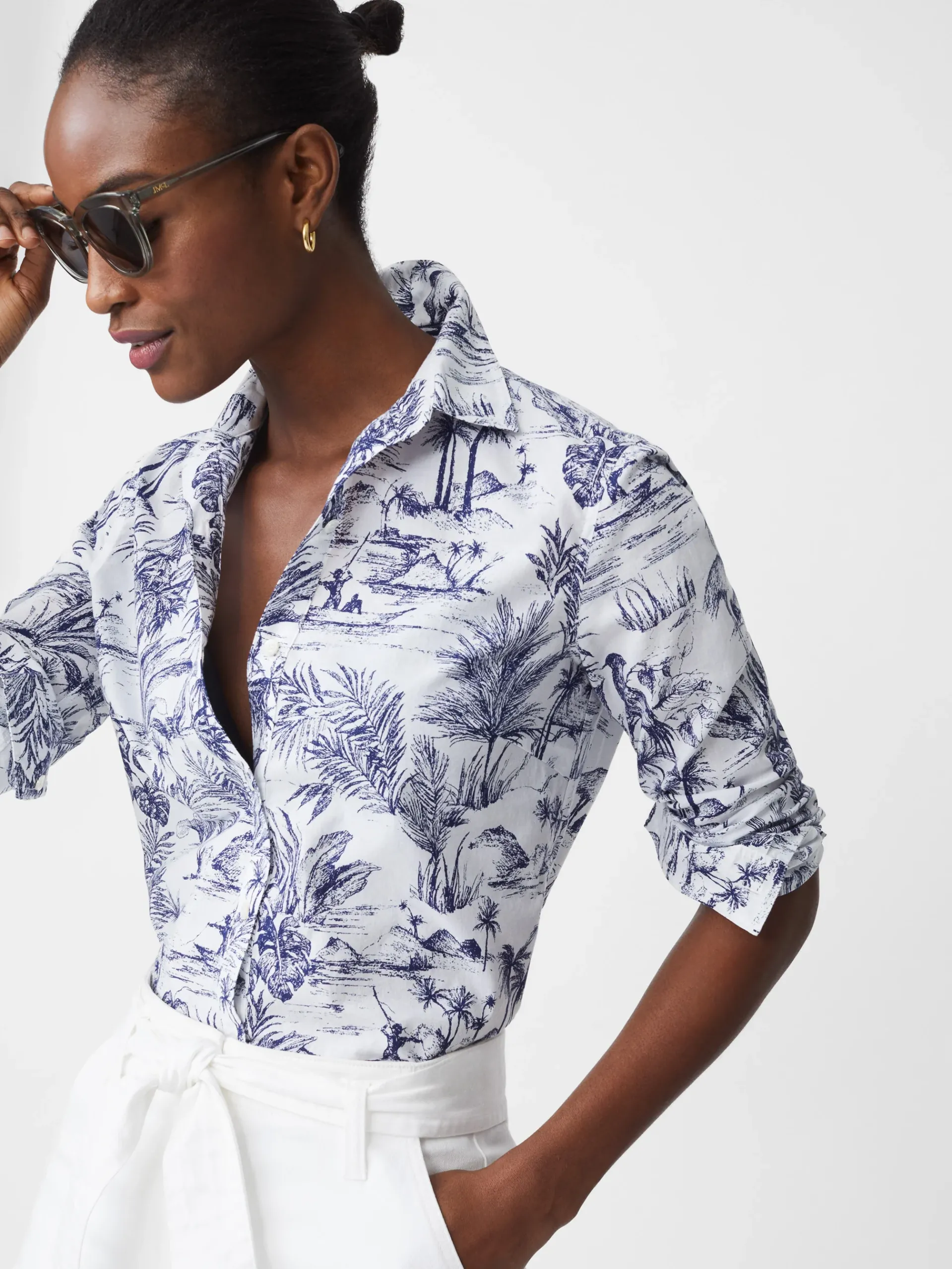 J.McLaughlin Lois Shirt In Heron Toile-Women Tops|Suits & Sets