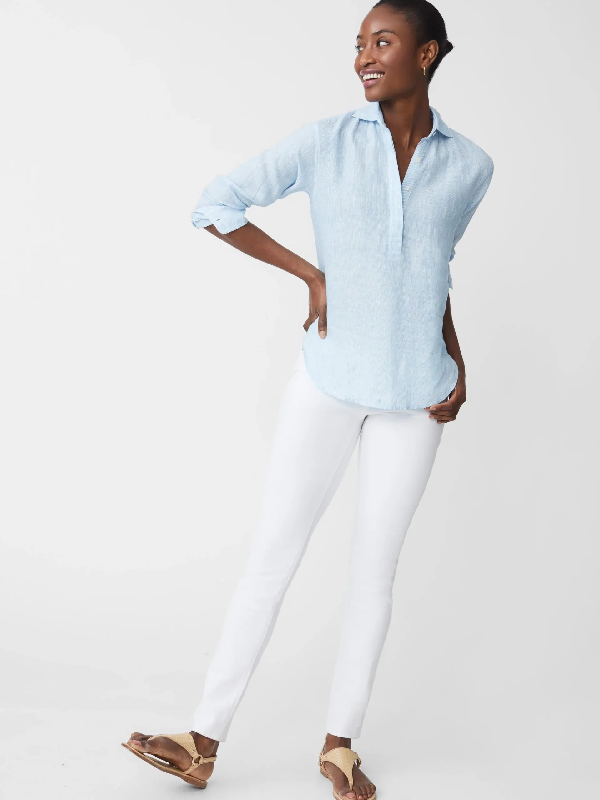 J.McLaughlin Lula Linen Shirt In Stripe-Women Tops