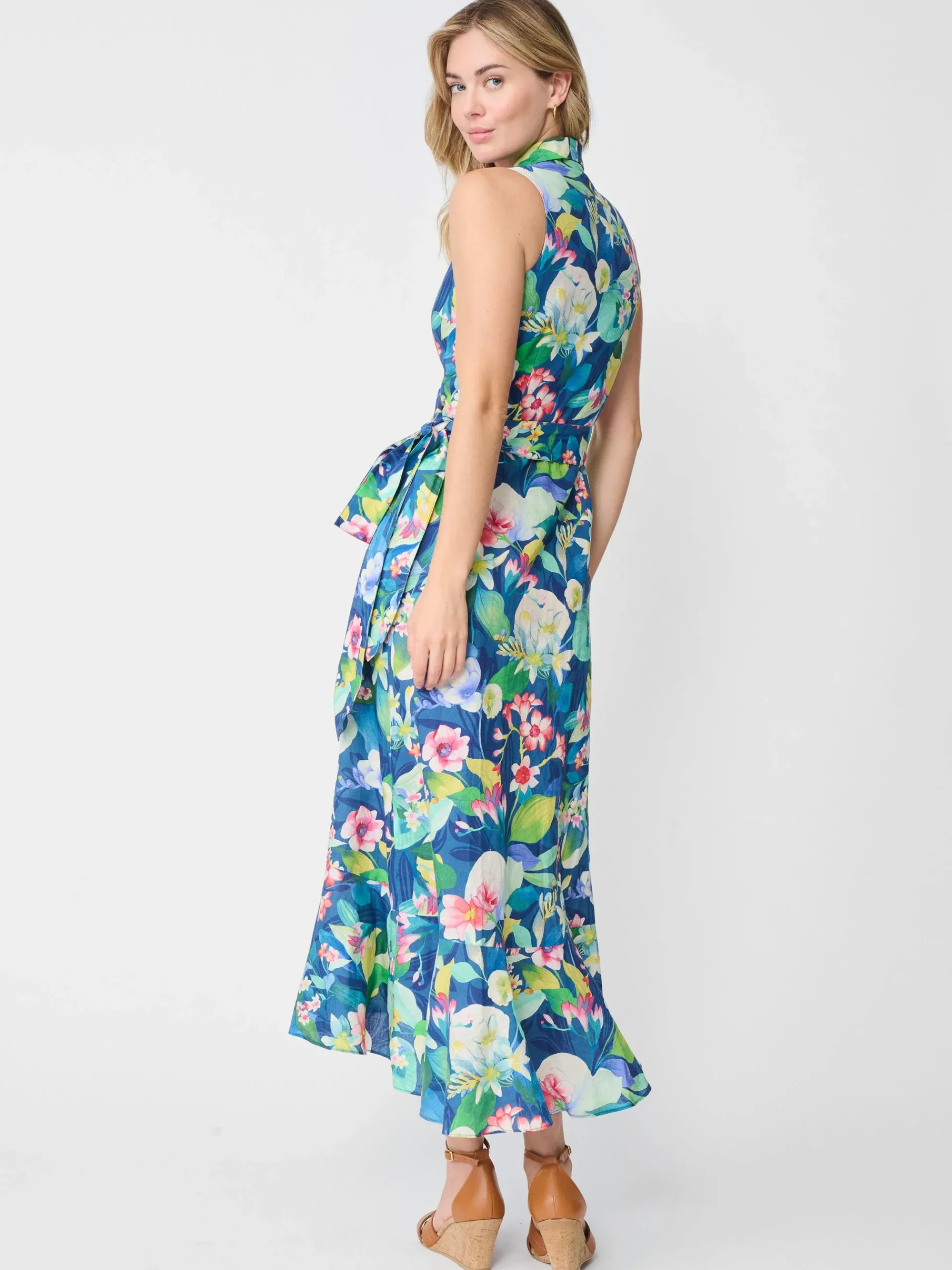 J.McLaughlin Miramar Linen Dress In Floral Reef-Women Dresses