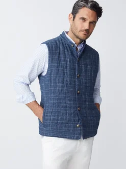 J.McLaughlin Orson Linen Vest In Glen Plaid- Jackets & Outerwear
