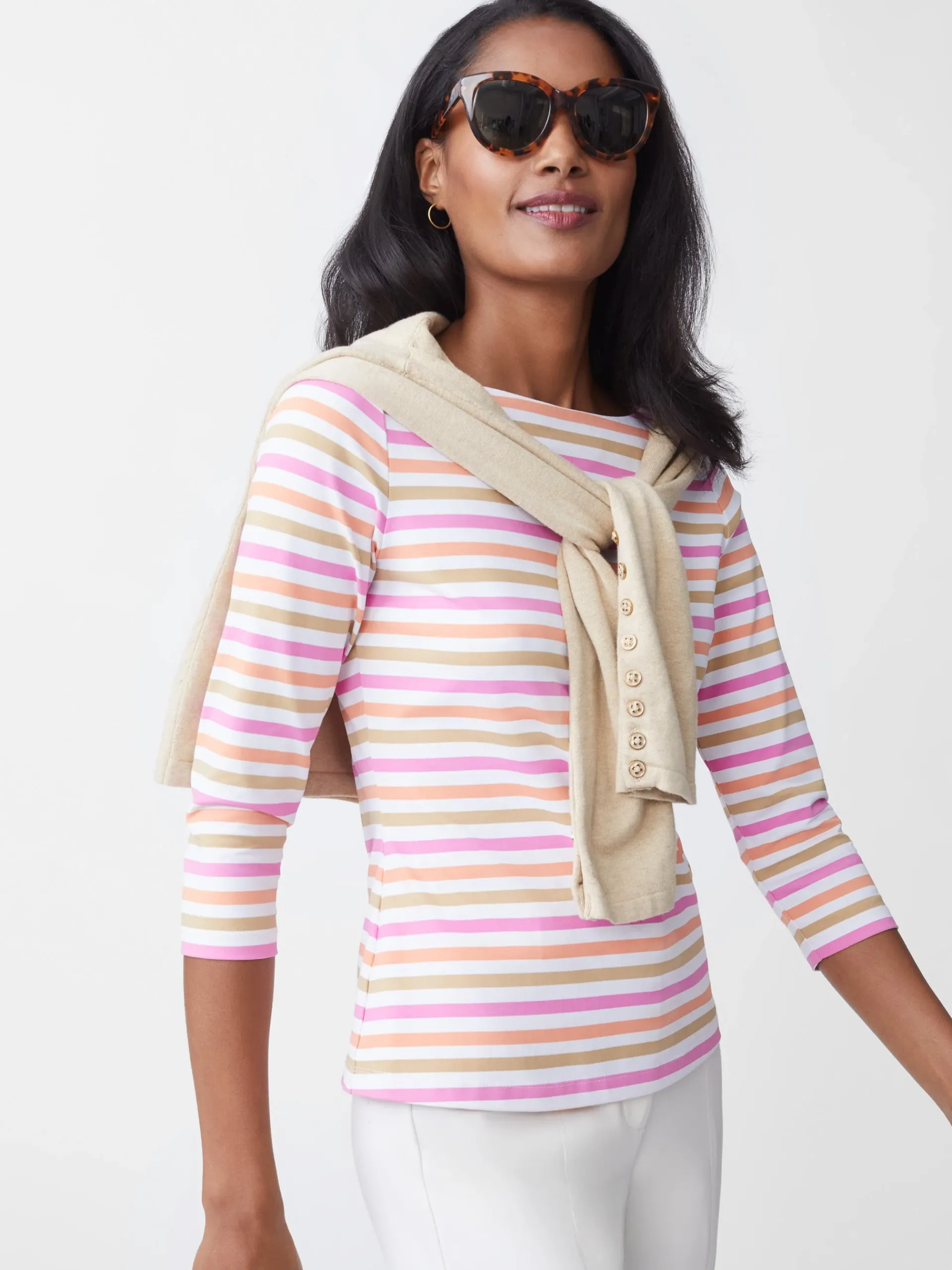 J.McLaughlin Wavesong Tee In Bangle Multi Stripe-Women Tops|Tees